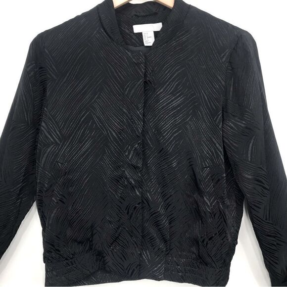 H&M Black Silky Textured Linear Print Bomber Jacket - Picture 2 of 16